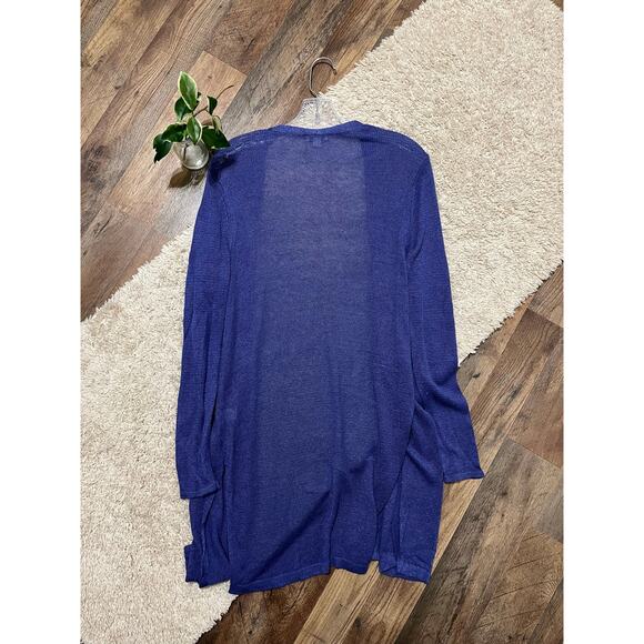 J.Jill Small Purple Open Front Linen Blend Sheer Longline Slit Cardigan Sweater - Picture 5 of 5